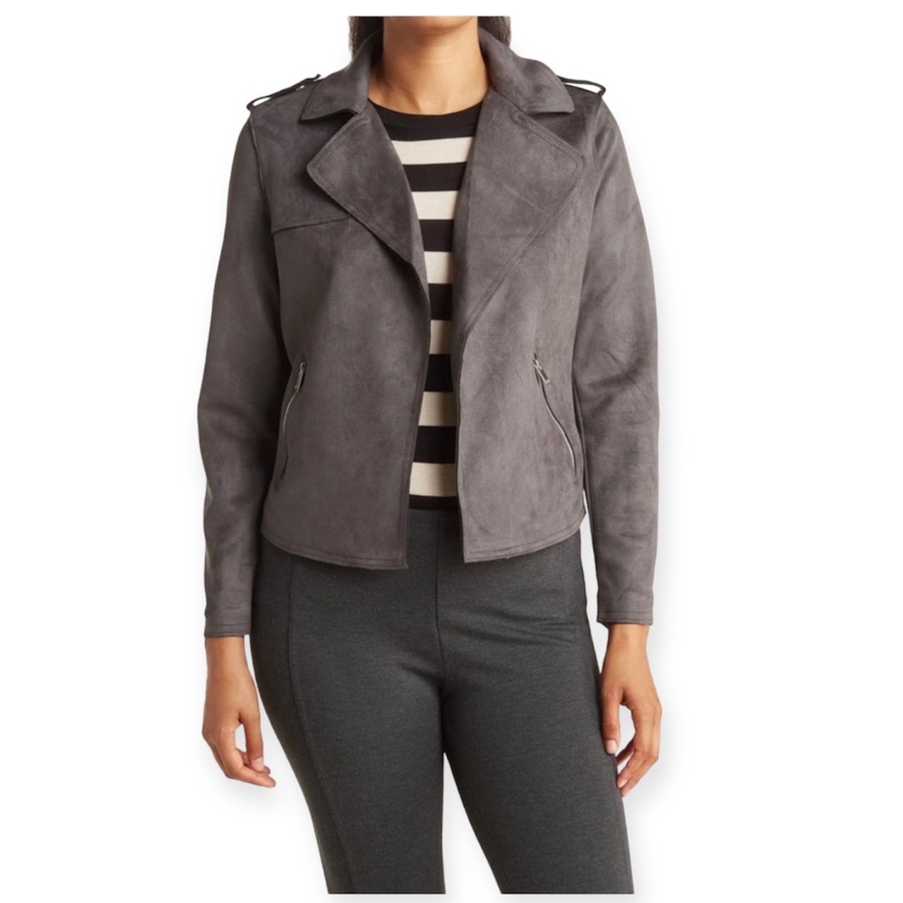 Tahari‎ Faux Suede Crop Moto Jacket